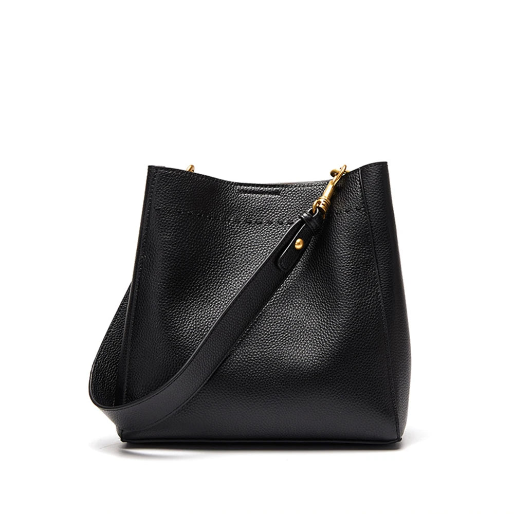Zency Genuine Leather Bucket Bag – Large Casual Shopper Shoulder Tote for Women