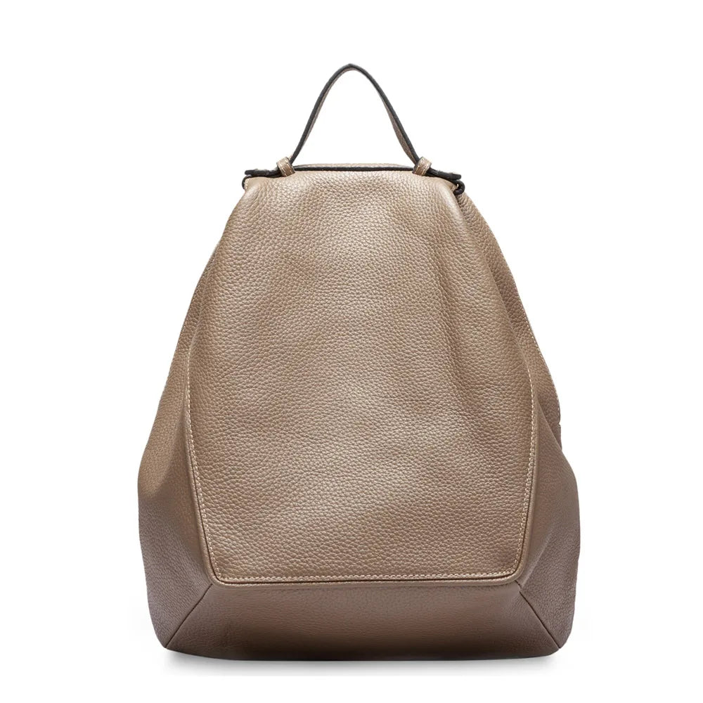Zency Classic Genuine Leather Women’s Backpack – Khaki Roomy Satchel with A4 & iPad Storage