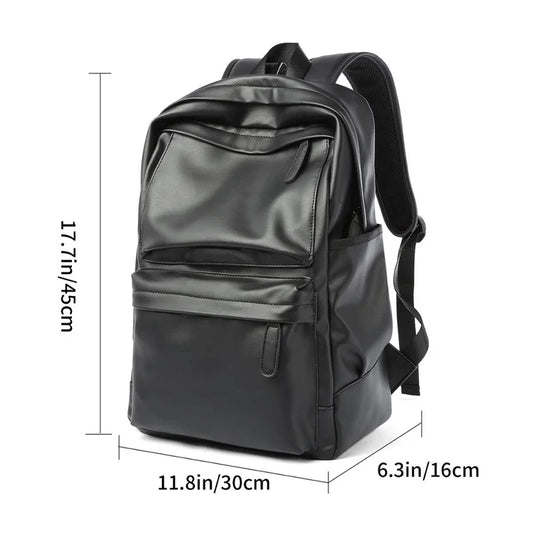 Men's PU Leather Backpack – Waterproof Travel & Laptop Bag 14"