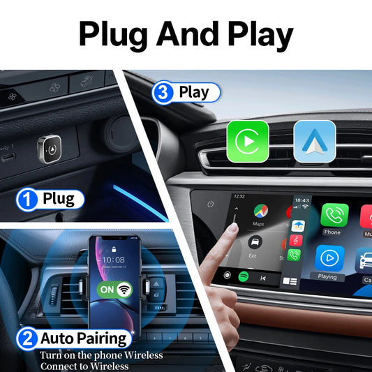 Hippcron 2in1 Wireless CarPlay Android Auto Mini Box Plug&Play Automatic Connection Compatible Bluetooth OTA Wifi For Car Radio