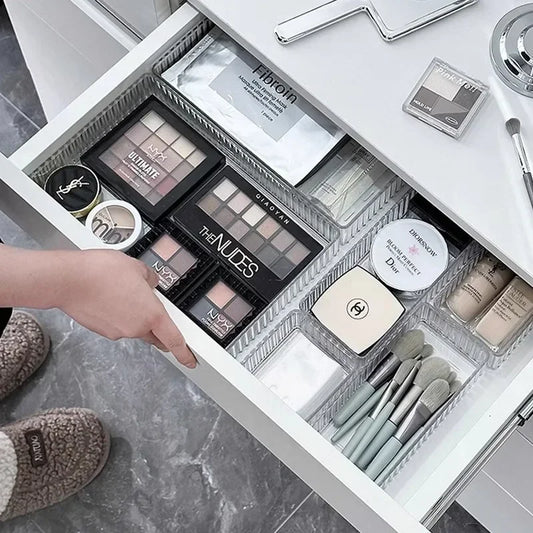 Set organizuesish të pakufizuar për sirtarë, plastikë, për banjo, organizues make-up, kuti depozitimi të qarta transparente, kosha, vegla kuzhine