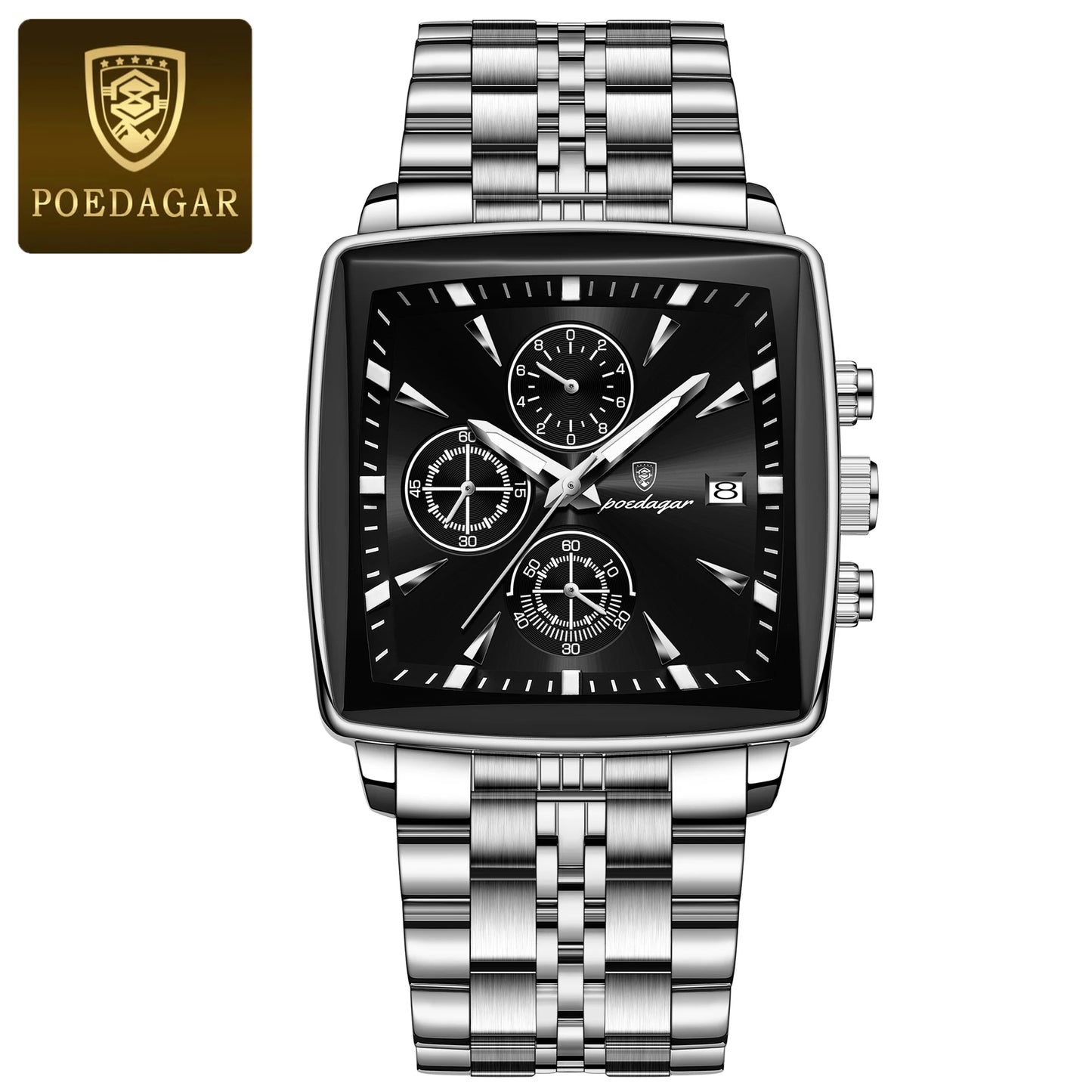 POEDAGAR Men’s Waterproof Chronograph Watch – Stainless Steel Quartz Watch