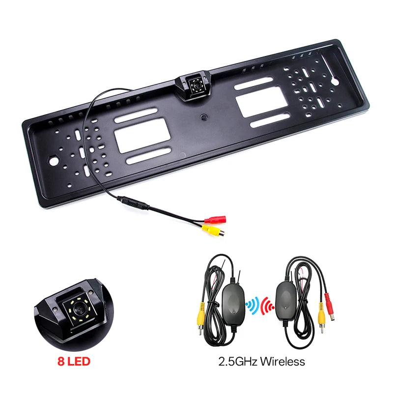 Hippcron Car Plate Camera Rear View Wireless EU European License Frame Waterproof Night Vision Reverse Backup 8 LED Camera