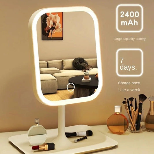 Designer LED Vanity Mirror – 3 Color Lights, Touch Control Desktop Makeup Mirror