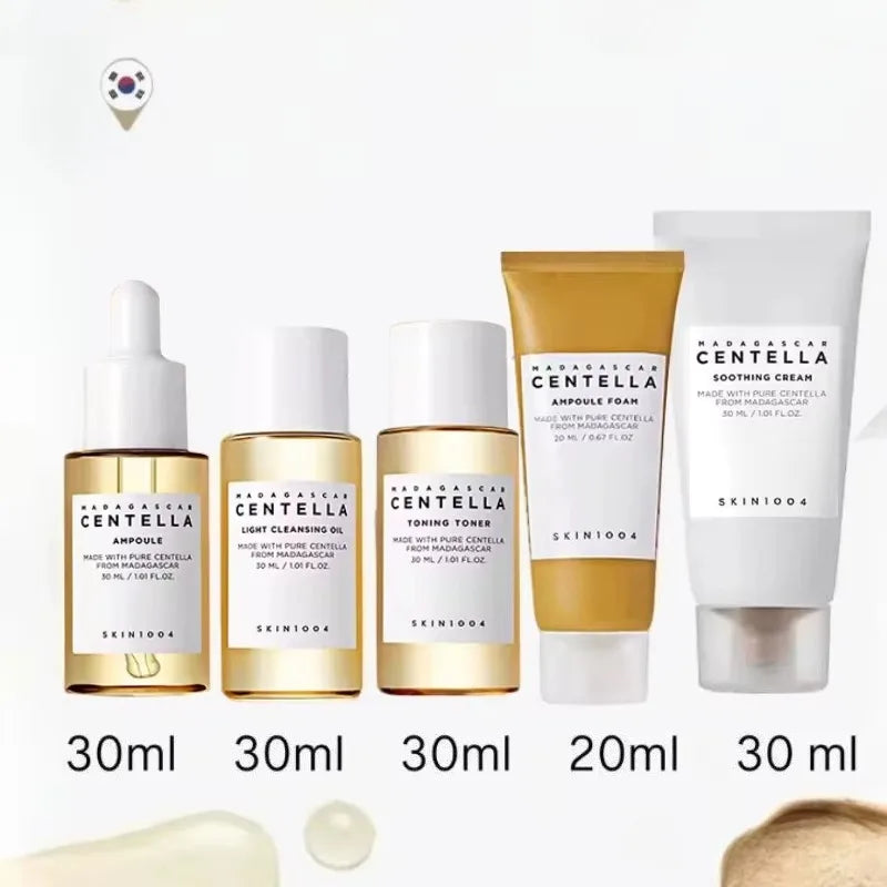 🌿 SKIN1004 Madagascar Centella Travel Kit – Mini 5pcs Skincare Set (Toner, Ampoule, Cream & Cleanser)