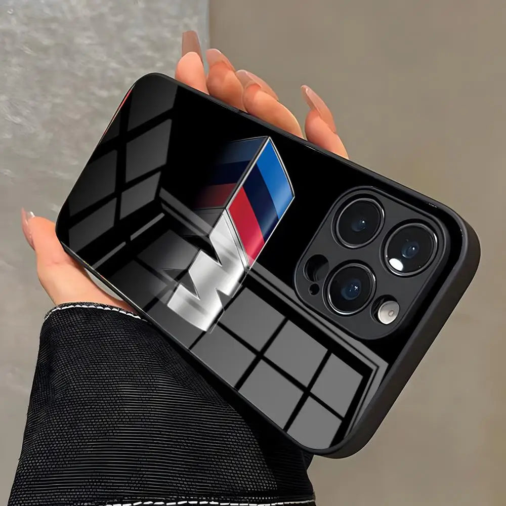 Luxury BMW Style Glass Phone Case for iPhone