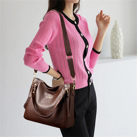 Genuine Soft Leather Women’s Handbag – Large Capacity Top Handle Shoulder & Crossbody Bag