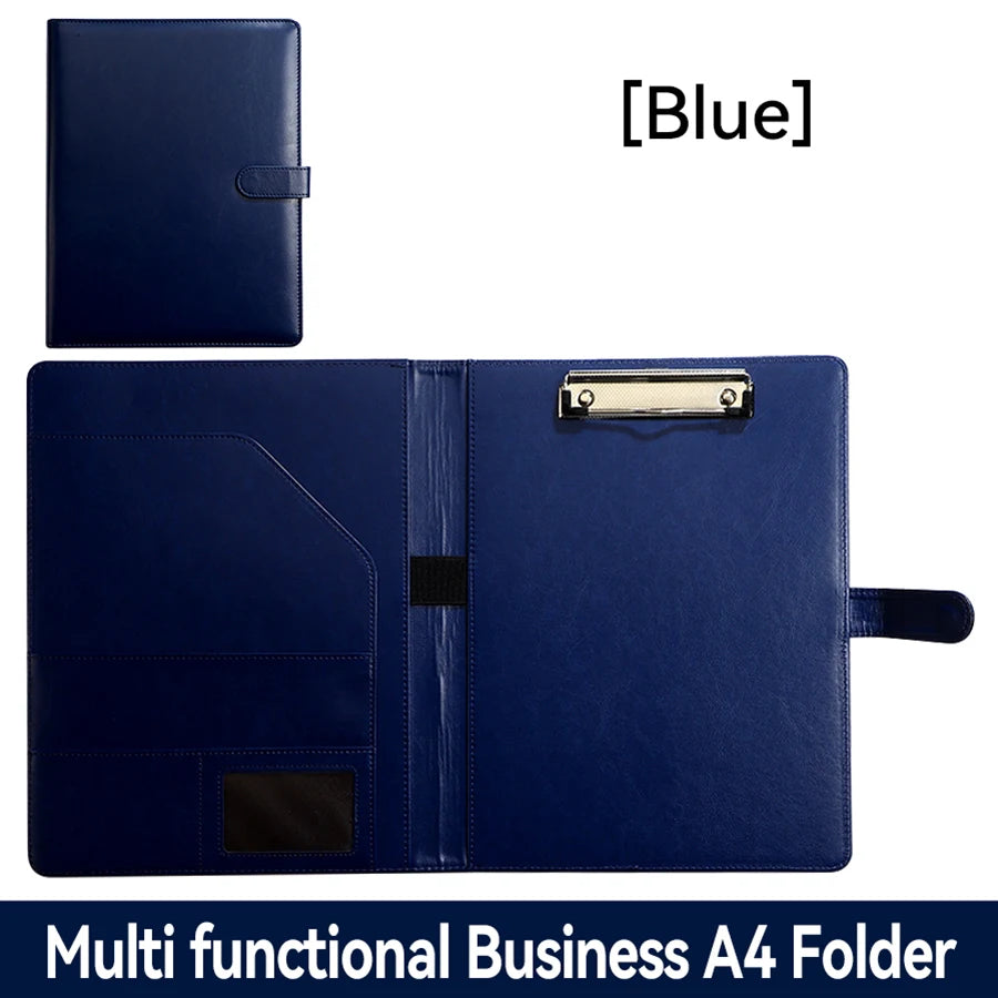 A4 PU Leather Folder Organizer – Multi-Functional Business Portfolio with Pen Holder & Card Slots