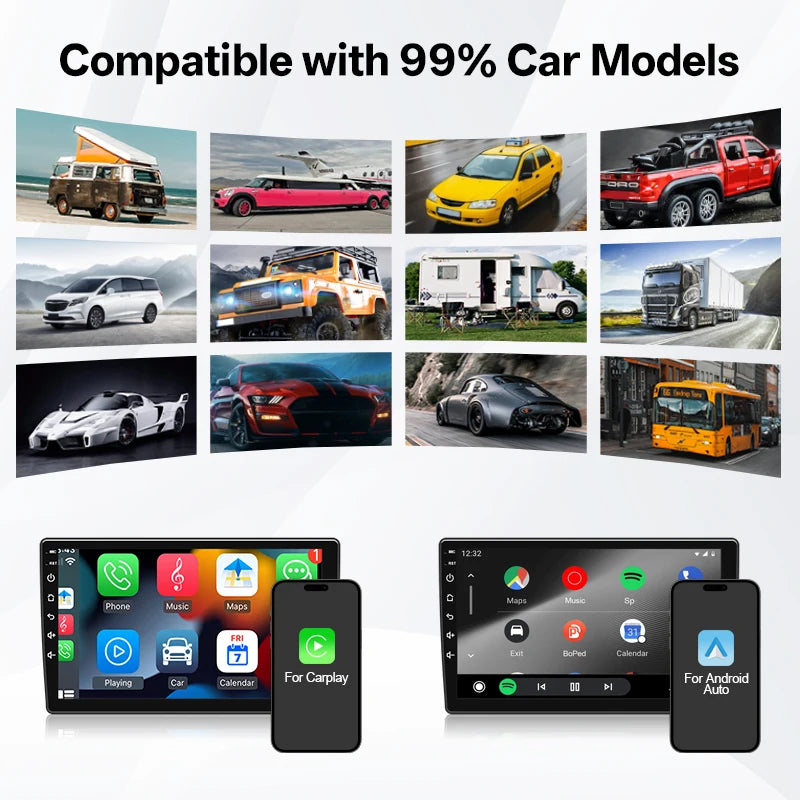 Hippcron 2in1 Wireless CarPlay Android Auto Mini Box Plug&Play Automatic Connection Compatible Bluetooth OTA Wifi For Car Radio