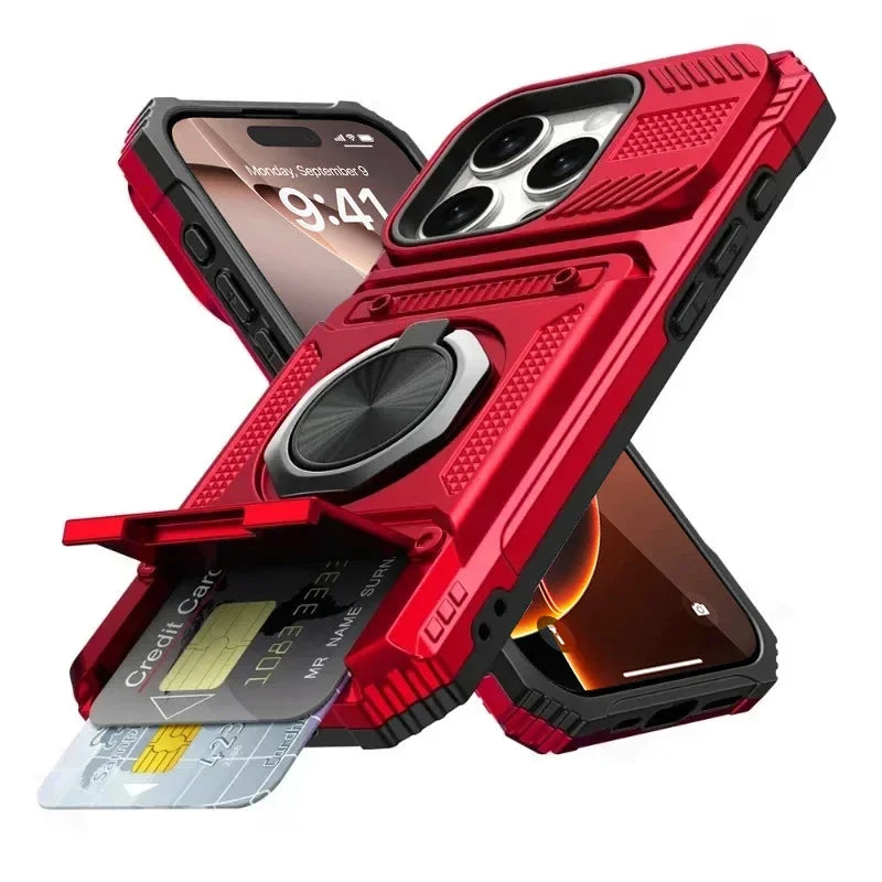 Case For iPhone 17 16 15 14 13 Pro Max Plus 17 Air Magnetic Rotated Ring Kickstand Heavy Duty Drop Protection Wallet Armor Cover