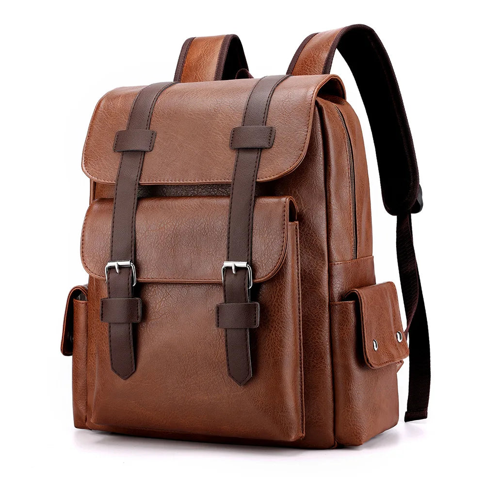 Large Capacity PU Leather Backpack Casual Business Computer Bag Travel Student Bookbag Outdoor Trip Backpack Men's City Simpl...