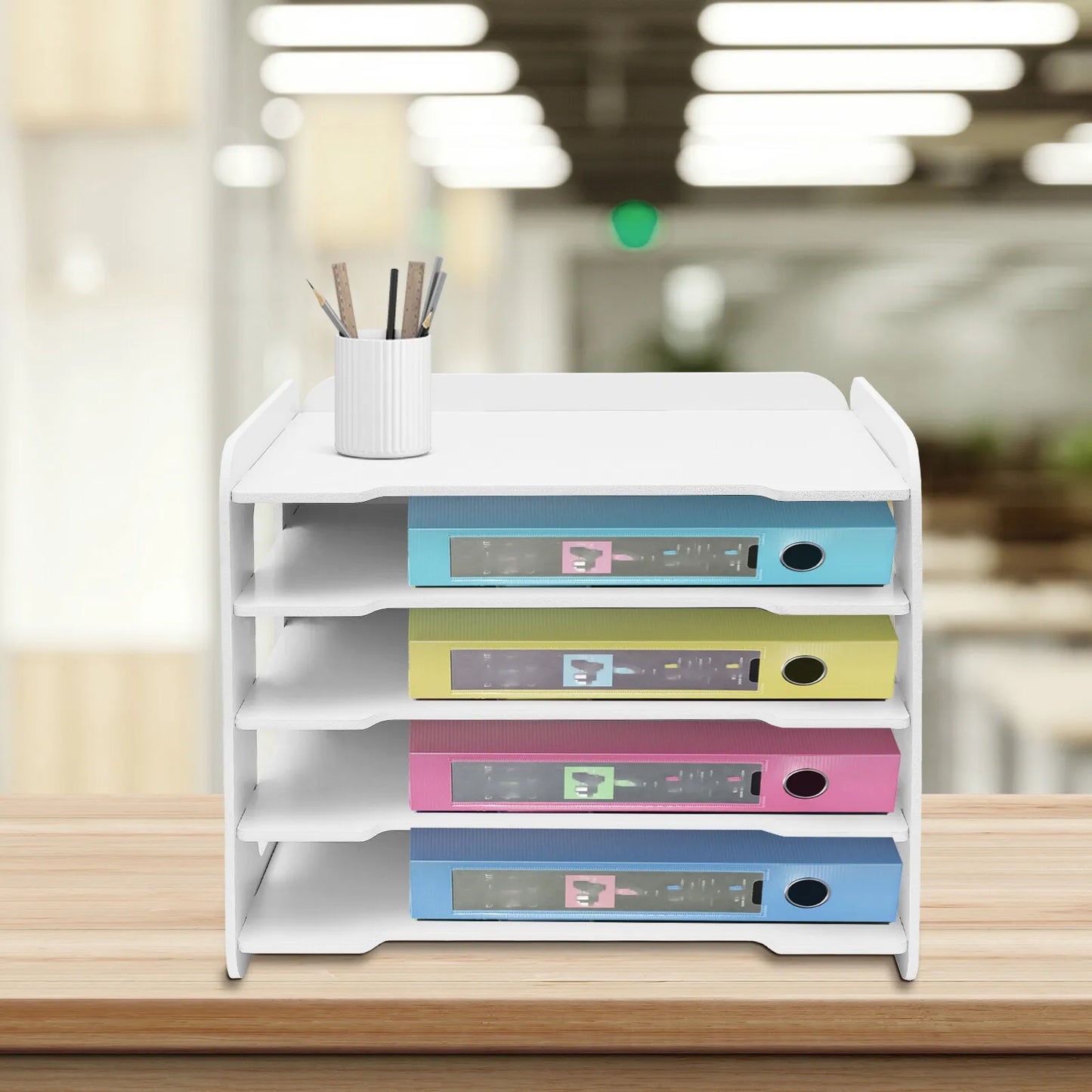 5-Tier Desk File Organizer, A4 Paper Document Holder, Multifunctional Desktop Storage Rack for Home Office School Supplies