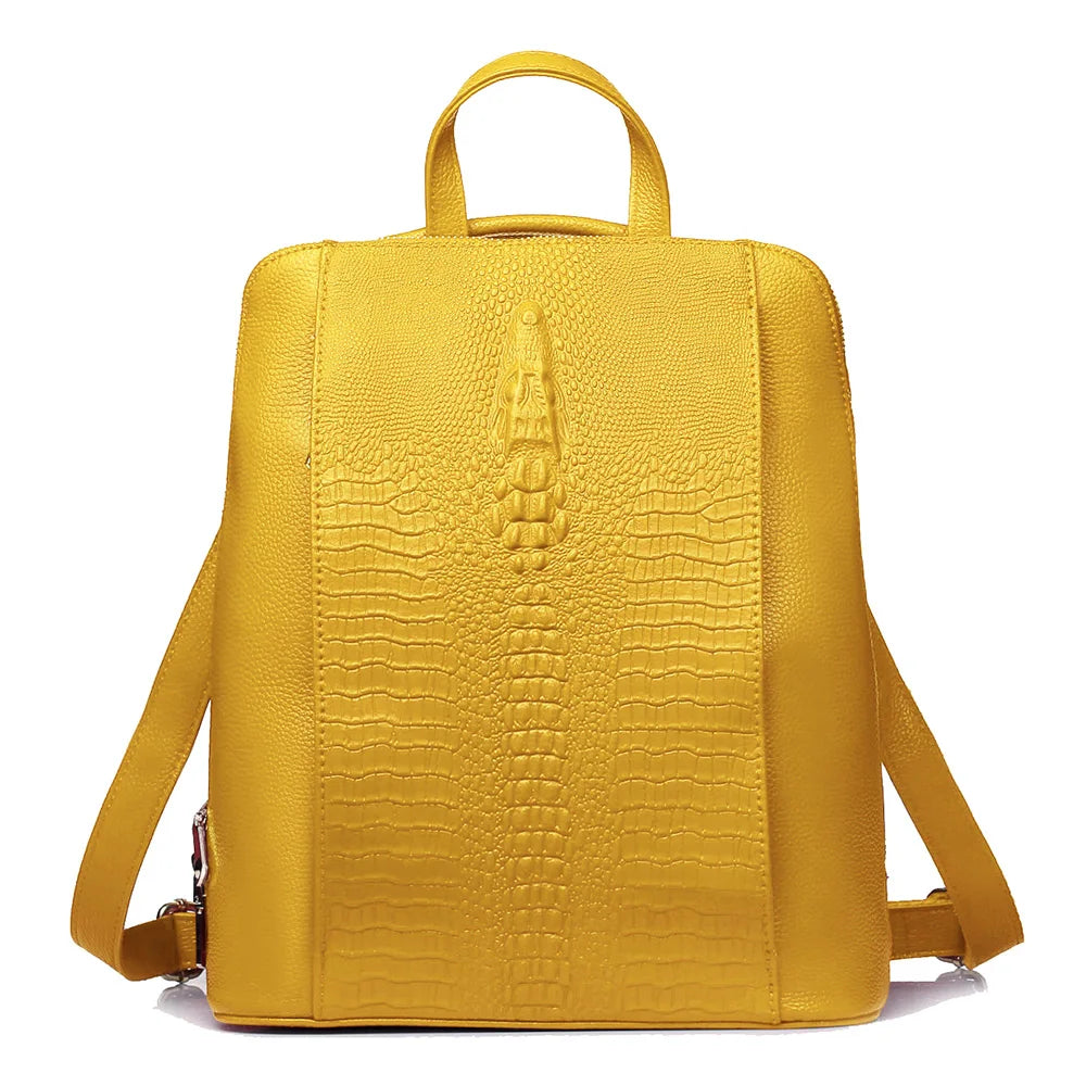Zency 100% Genuine Leather White Crocodile Pattern Women’s Backpack – Luxury A4 & Laptop Bag