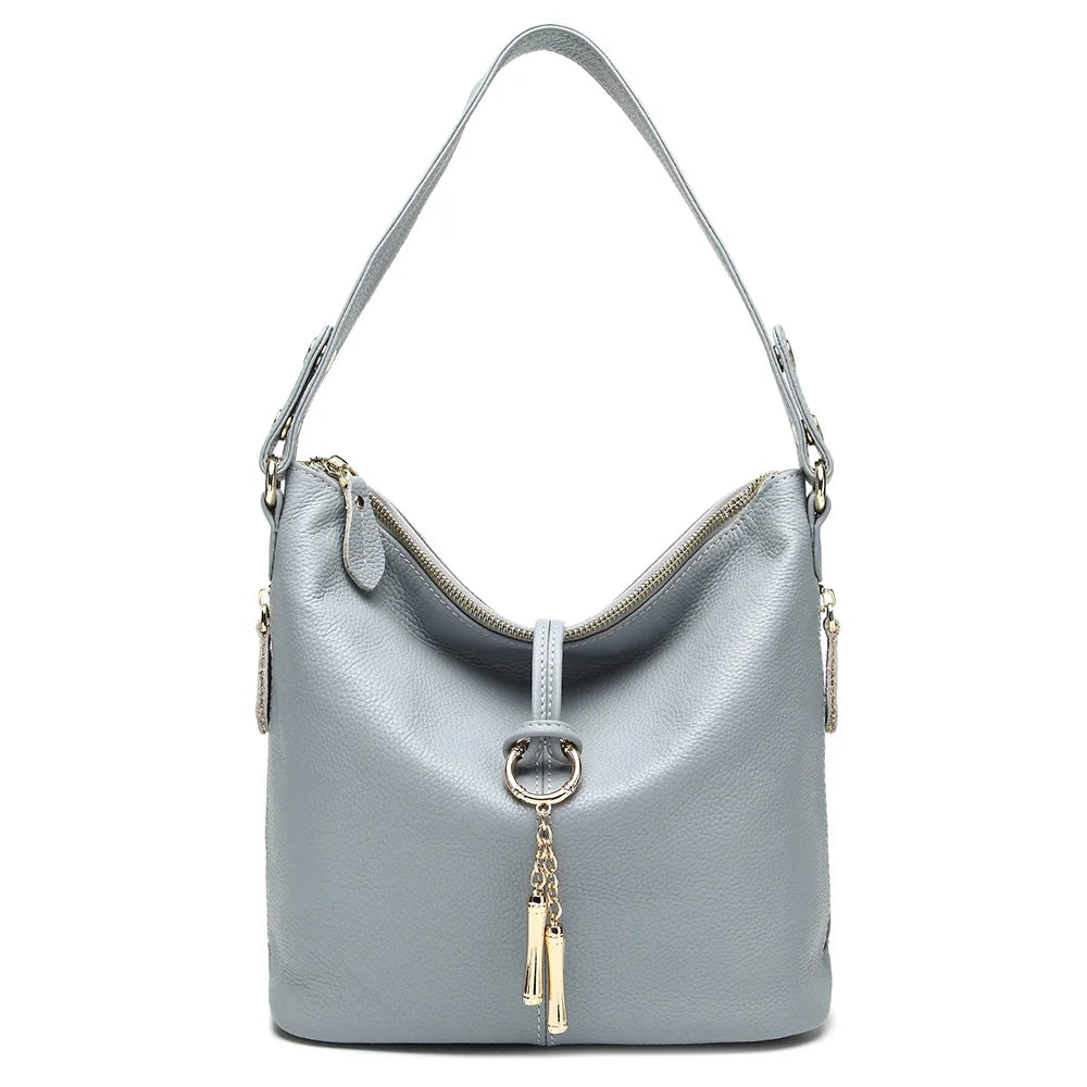 Zency Genuine Leather Women’s Hobo Bag – Elegant Medium Shoulder Handbag with Ring Detail