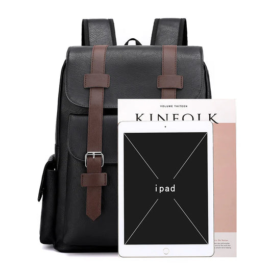 Large Capacity PU Leather Backpack Casual Business Computer Bag Travel Student Bookbag Outdoor Trip Backpack Men's City Simpl...