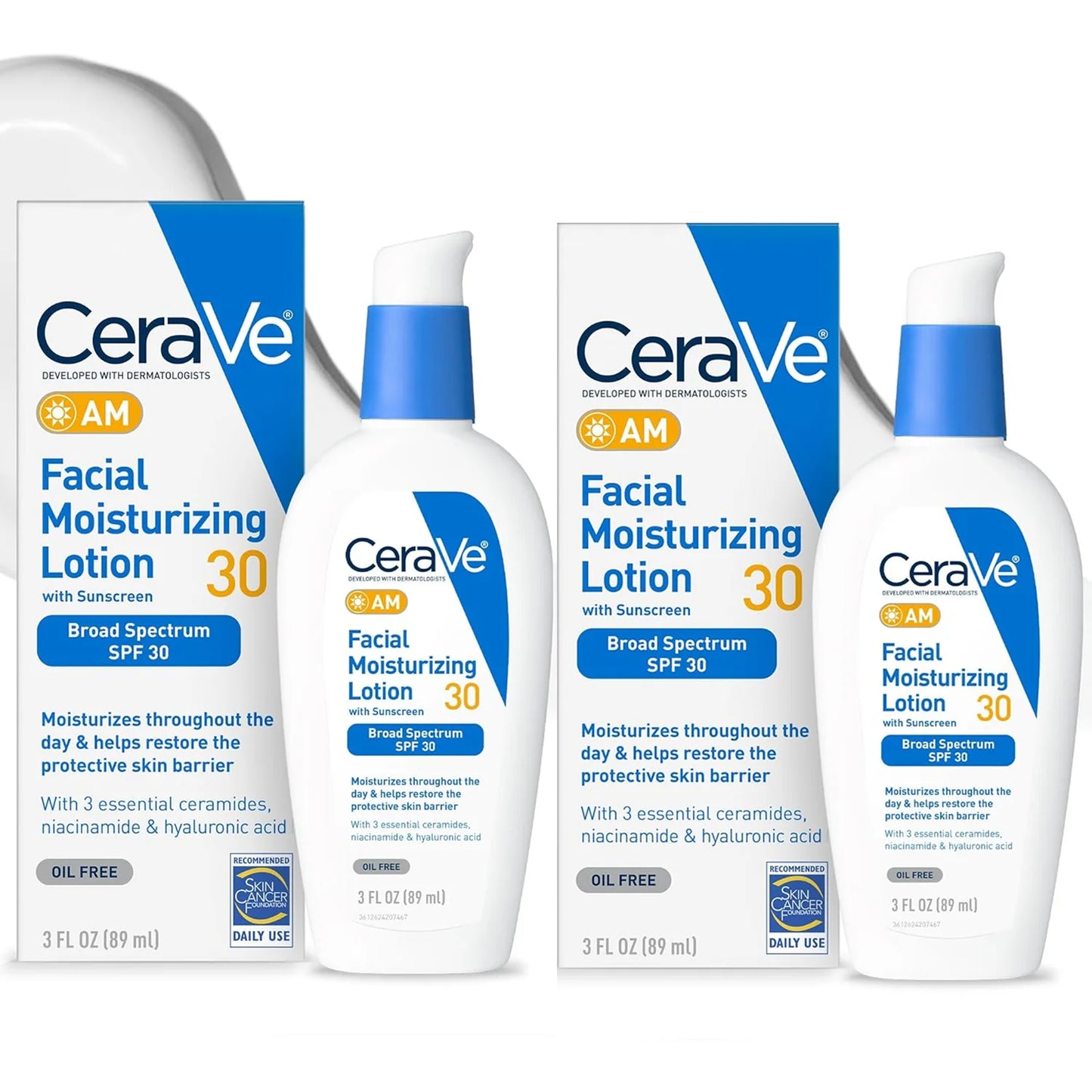 CeraVe AM Facial Moisturizing Lotion SPF 30, Oil-Free, with Hyaluronic Acid, Niacinamide & Ceramides, 3oz
