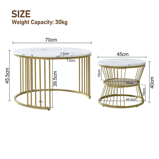 Roshanda 2PCS Nesting Coffee Table Set – Modern Round Sofa Tables
