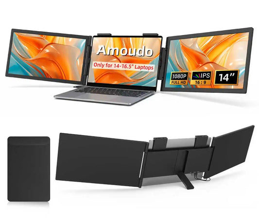 Amoudo 14” Dual Portable Monitor – FHD 1080P IPS Triple Screen for Laptops (USB-C)