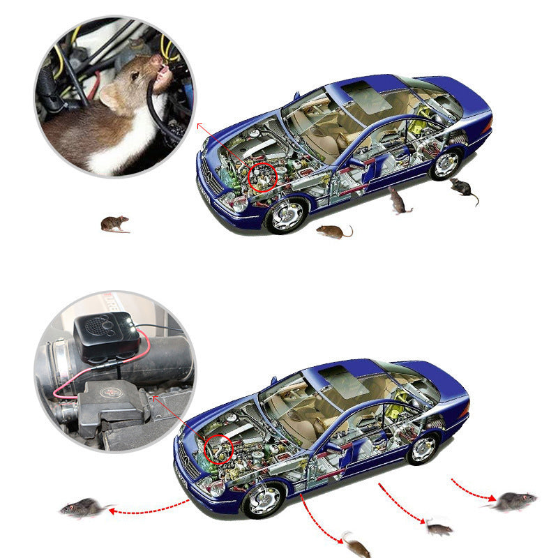 Ultrasonic Rodent Repellent for Vehicles – 12V LED Rat Deterrent Device
