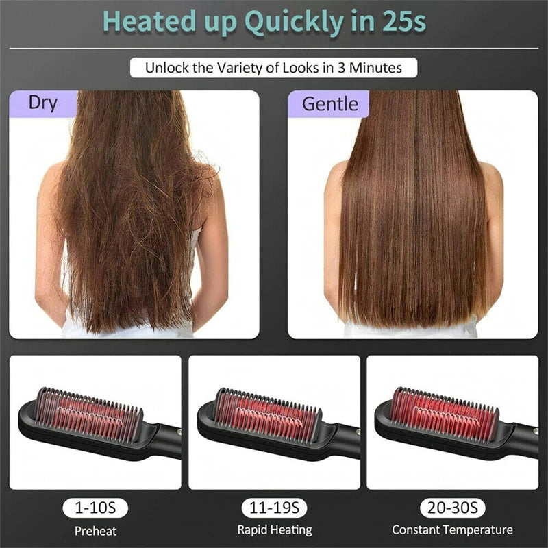 2-in-1 Hair Straightener & Curling Brush (Negative Ion)