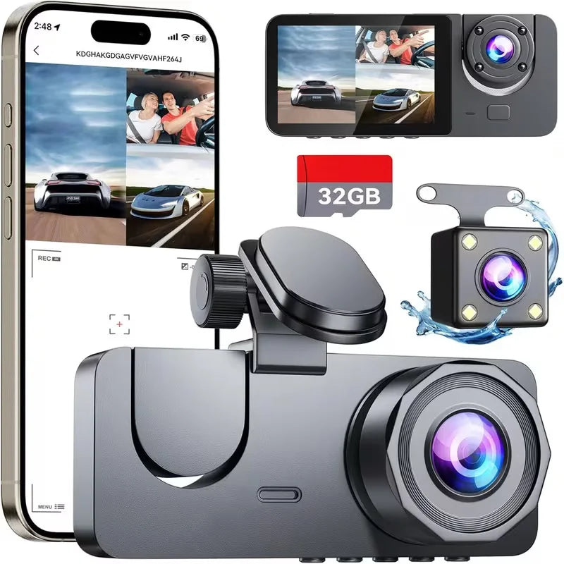 Triple Lens Dash Cam 2.1 inches1080P Full HD Car WiFi APP Control g-sense Car Camera Recorder Optional GPS Parking Monitoring