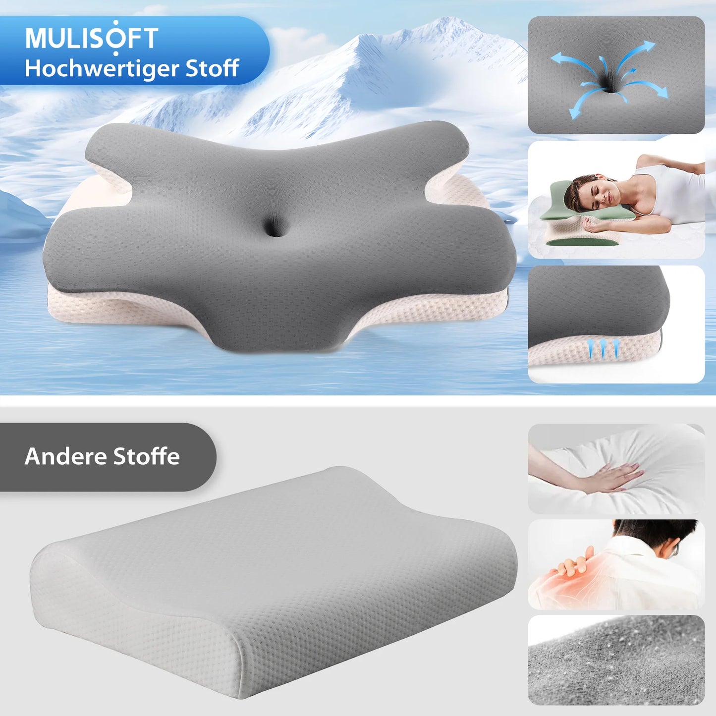 Neck Pillow, Eergonomic Pillow, Odorless Bed Pillows Deep Sleep, Sleeping Cooling Pillow for Side Back Stomach Sleeper