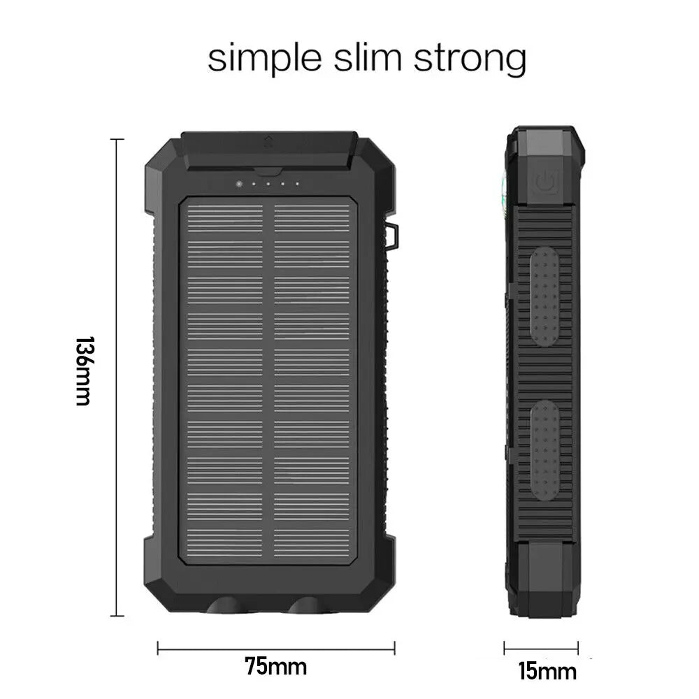10,000,000mAh Solar Power Bank – Dual USB Fast Charger with LED Light  Description