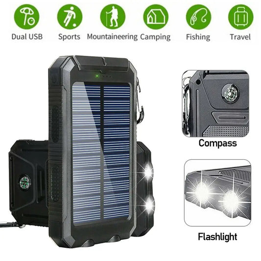 10,000,000mAh Solar Power Bank – Dual USB Fast Charger with LED Light  Description
