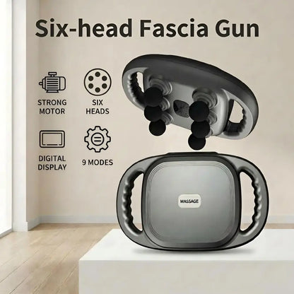 Six-Heads High Frequency Fascia Gun for Back Waist Shoulder Muscle Relaxation and Fitness Massage Gun 9 Modes Full Body Massager