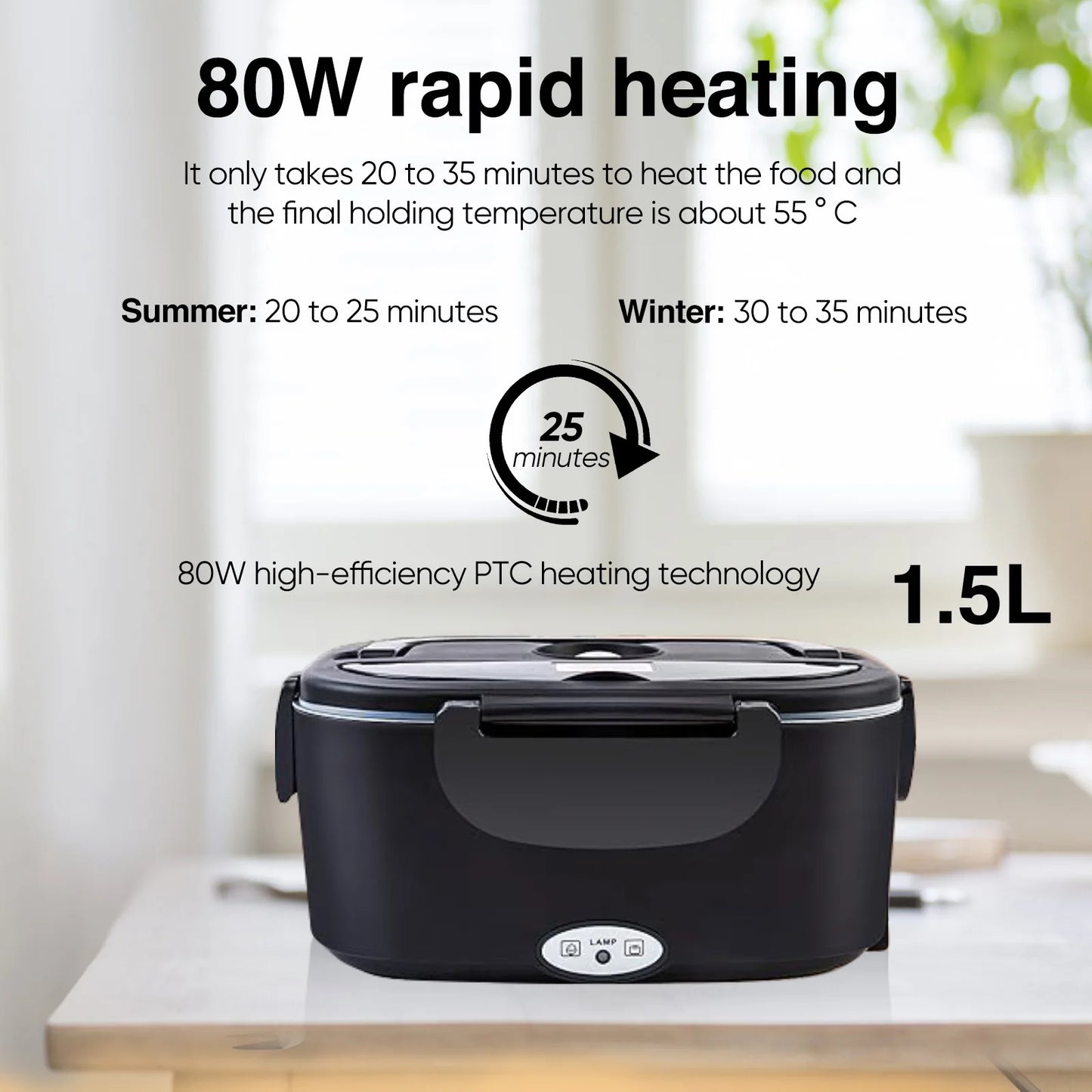 Electric Heating Lunch Box 1.5L–2.5L – Portable Stainless Steel Food Warmer 12V/220V for Car & Home
