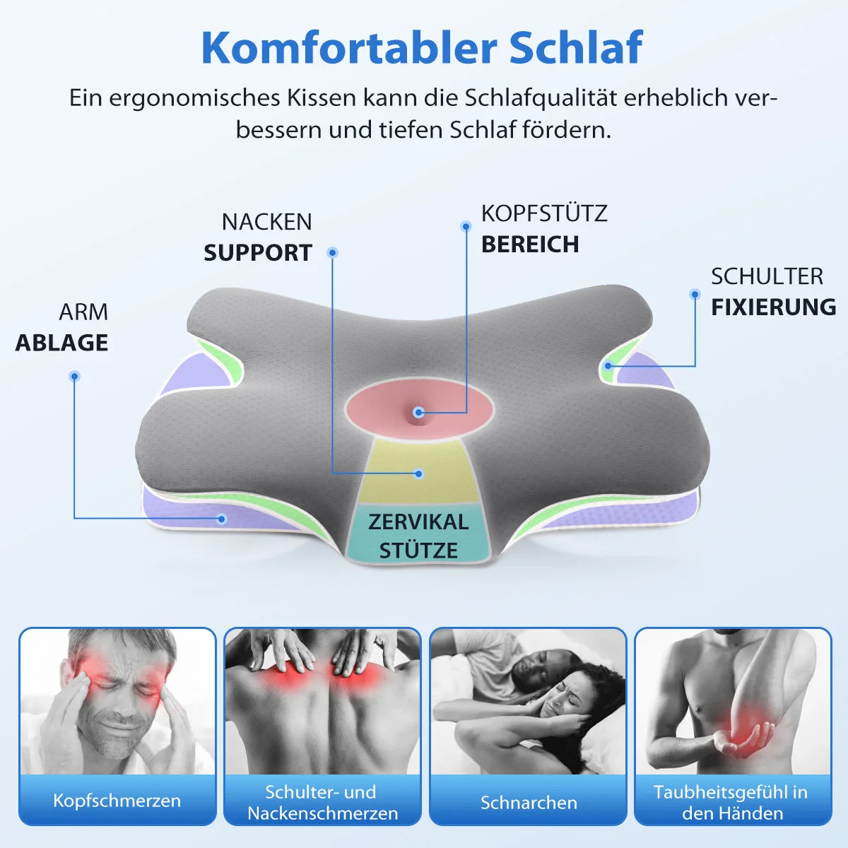 Neck Pillow, Eergonomic Pillow, Odorless Bed Pillows Deep Sleep, Sleeping Cooling Pillow for Side Back Stomach Sleeper