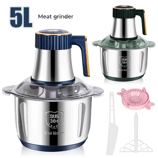 Electric Meat Grinder & Food Chopper 5L – Stainless Steel Multifunction Kitchen Processor
