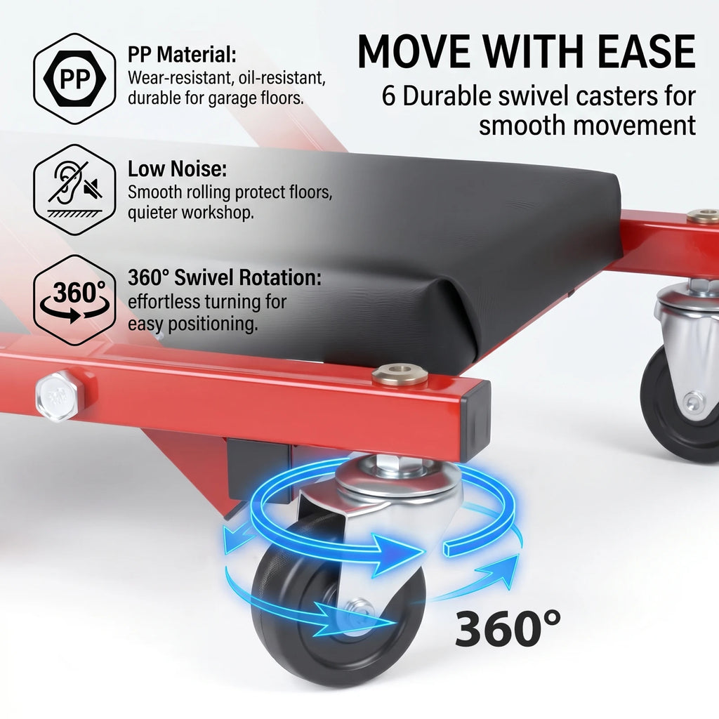3-in-1 Foldable Car Repair Creeper, No Assembly Required, 200kg Load Capacity, 360° Swivel Casters, Ergonomic Oil-Resistant Pad for Mechanics