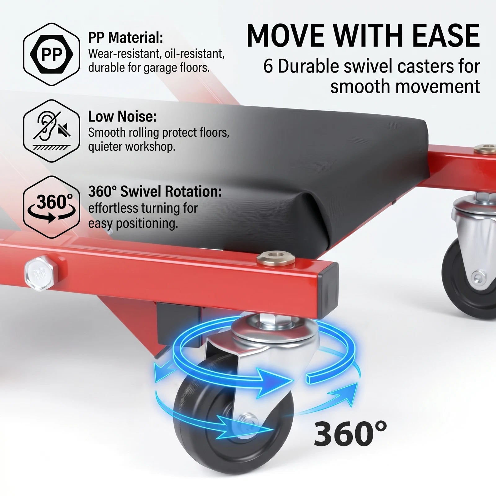 3-in-1 Foldable Car Repair Creeper, No Assembly Required, 200kg Load Capacity, 360° Swivel Casters, Ergonomic Oil-Resistant Pad for Mechanics