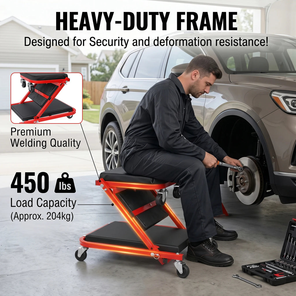 3-in-1 Foldable Car Repair Creeper, No Assembly Required, 200kg Load Capacity, 360° Swivel Casters, Ergonomic Oil-Resistant Pad for Mechanics