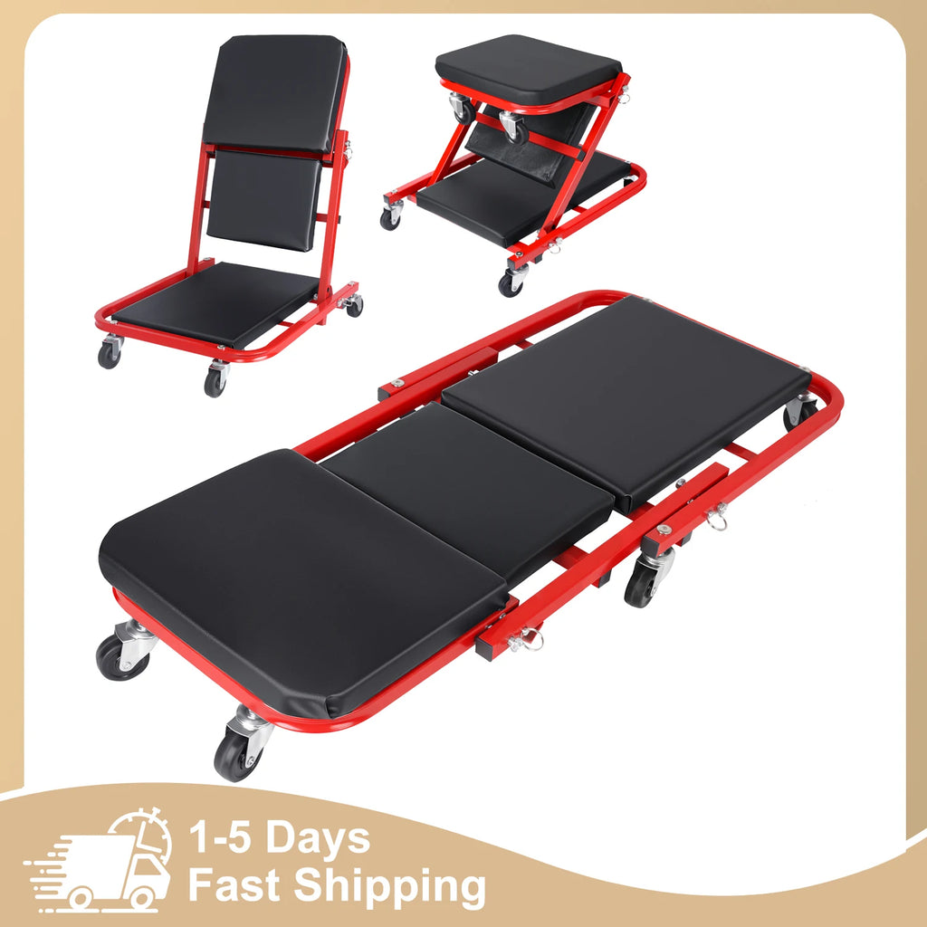 3-in-1 Foldable Car Repair Creeper, No Assembly Required, 200kg Load Capacity, 360° Swivel Casters, Ergonomic Oil-Resistant Pad for Mechanics