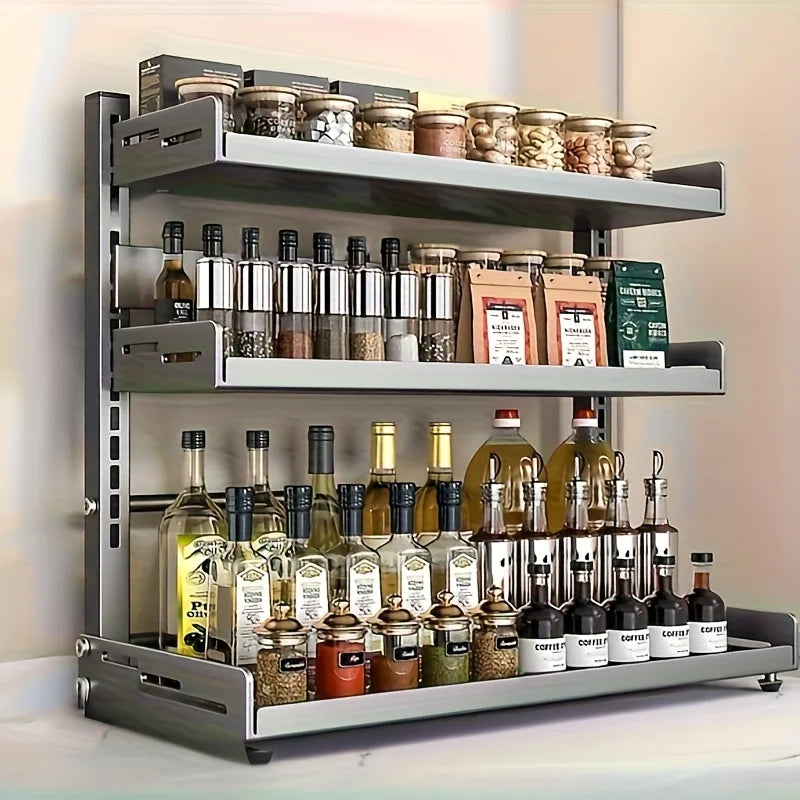 1-Pack carbon steel Kitchen shelf 3 levels-Compact Storage for work top, pantry or closet stand