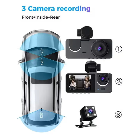 Triple Lens Dash Cam 2.1 inches1080P Full HD Car WiFi APP Control g-sense Car Camera Recorder Optional GPS Parking Monitoring
