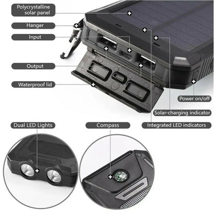 10,000,000mAh Solar Power Bank – Dual USB Fast Charger with LED Light  Description