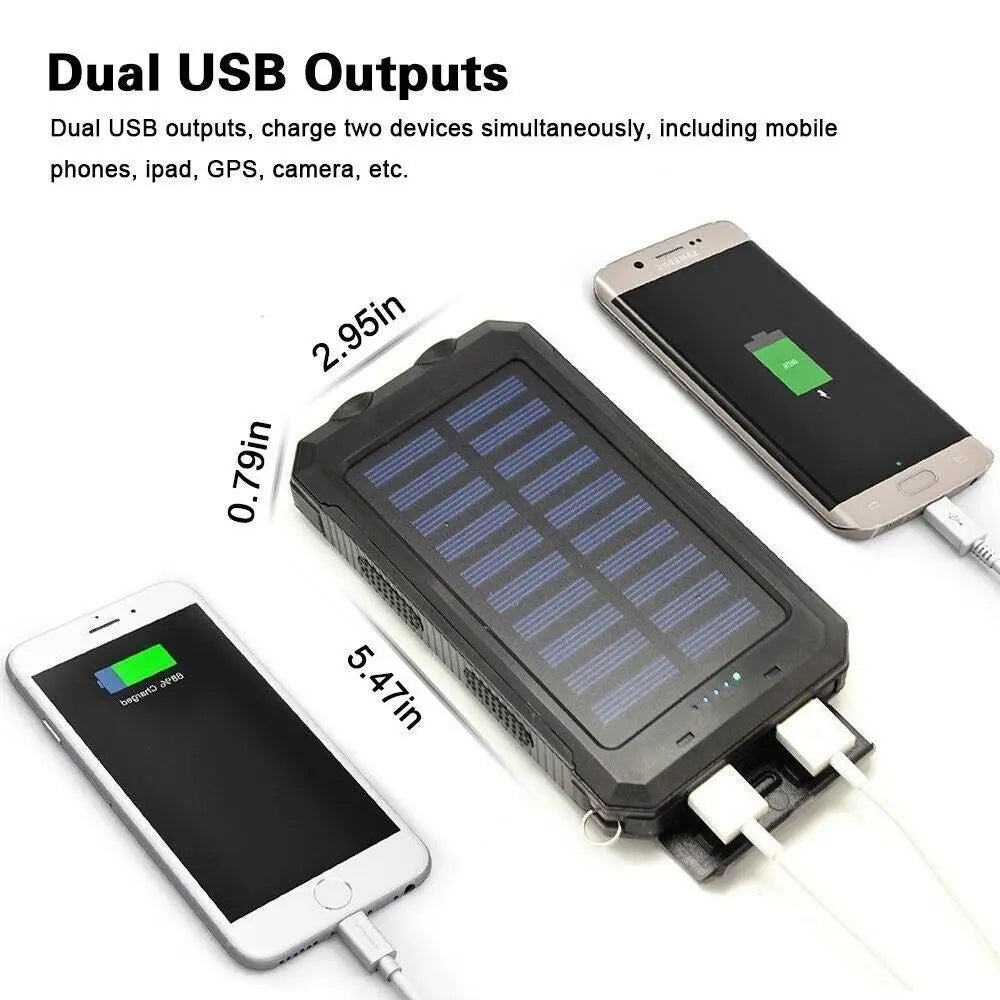 10,000,000mAh Solar Power Bank – Dual USB Fast Charger with LED Light  Description