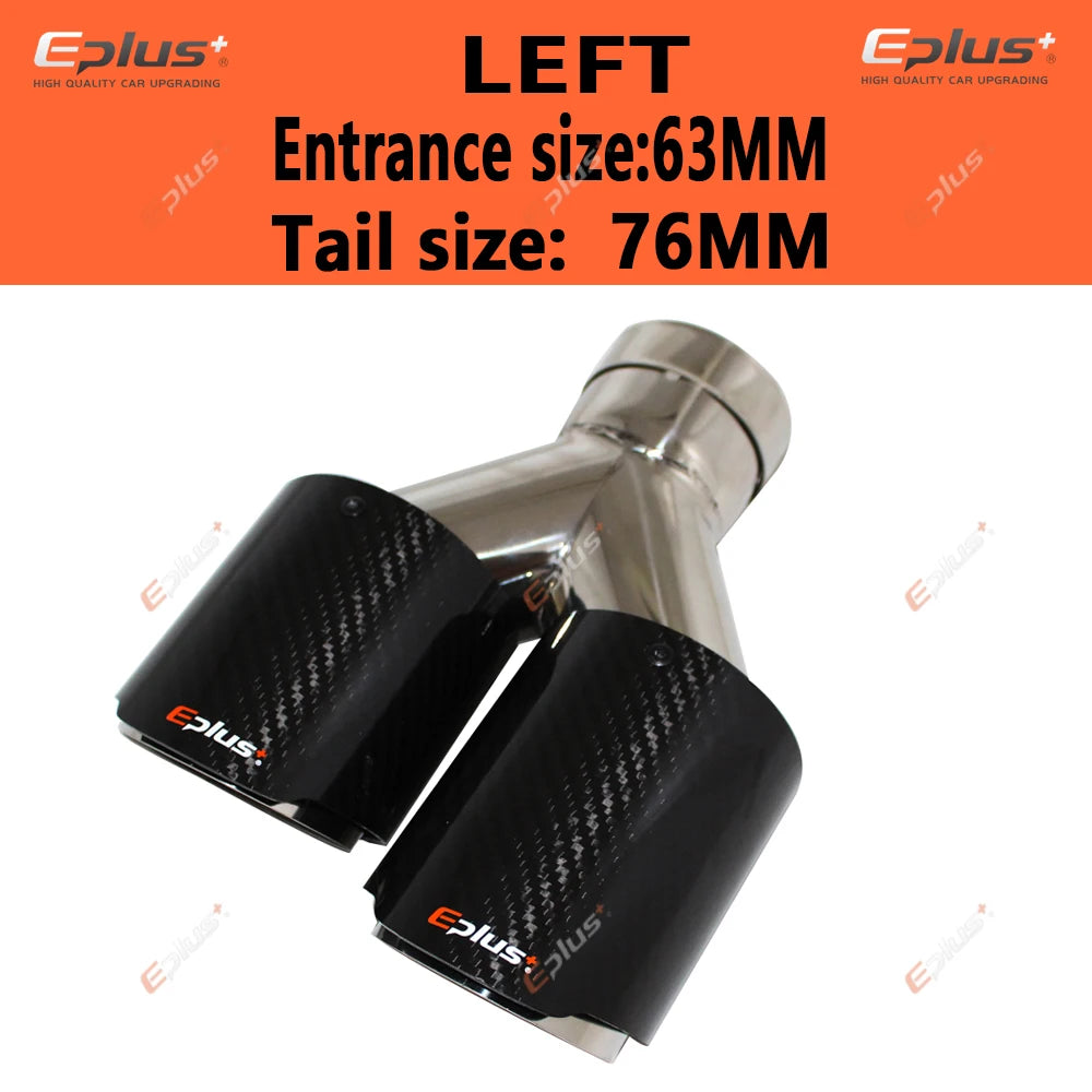EPLUS Car Carbon Fiber Glossy Muffler Tip Y Shape Double Exit Exhaust Pipe Mufflers Nozzle Decoration Universal Stainless Silver