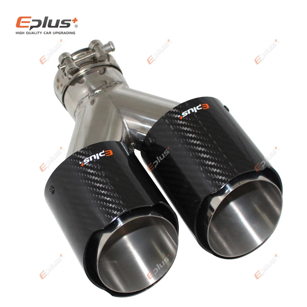 EPLUS Car Carbon Fiber Glossy Muffler Tip Y Shape Double Exit Exhaust Pipe Mufflers Nozzle Decoration Universal Stainless Silver