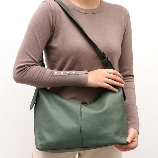 Luxury Cowhide Leather Crossbody Bag – Large Casual Hobo Shoulder Bag with Wide Strap