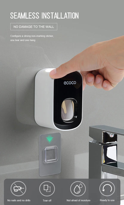 Automatic Toothpaste Dispenser Set – Wall Mounted Toothbrush Holder & Dust-Proof Organizer