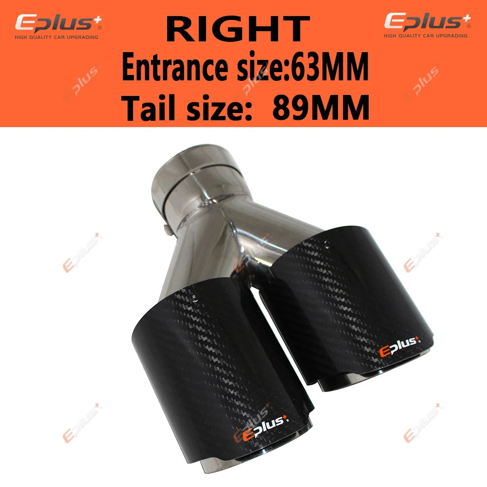 EPLUS Car Carbon Fiber Glossy Muffler Tip Y Shape Double Exit Exhaust Pipe Mufflers Nozzle Decoration Universal Stainless Silver