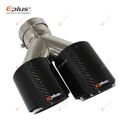 EPLUS Car Carbon Fiber Glossy Muffler Tip Y Shape Double Exit Exhaust Pipe Mufflers Nozzle Decoration Universal Stainless Silver