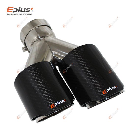 EPLUS Car Carbon Fiber Glossy Muffler Tip Y Shape Double Exit Exhaust Pipe Mufflers Nozzle Decoration Universal Stainless Silver