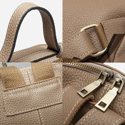 Zency Classic Genuine Leather Women’s Backpack – Khaki Roomy Satchel with A4 & iPad Storage