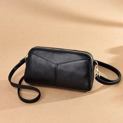Small Genuine Leather Women’s Crossbody Bag – Solid Color Shoulder & Clutch Handbag