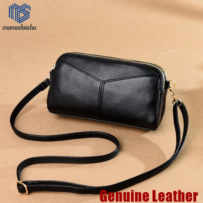 Small Genuine Leather Women’s Crossbody Bag – Solid Color Shoulder & Clutch Handbag